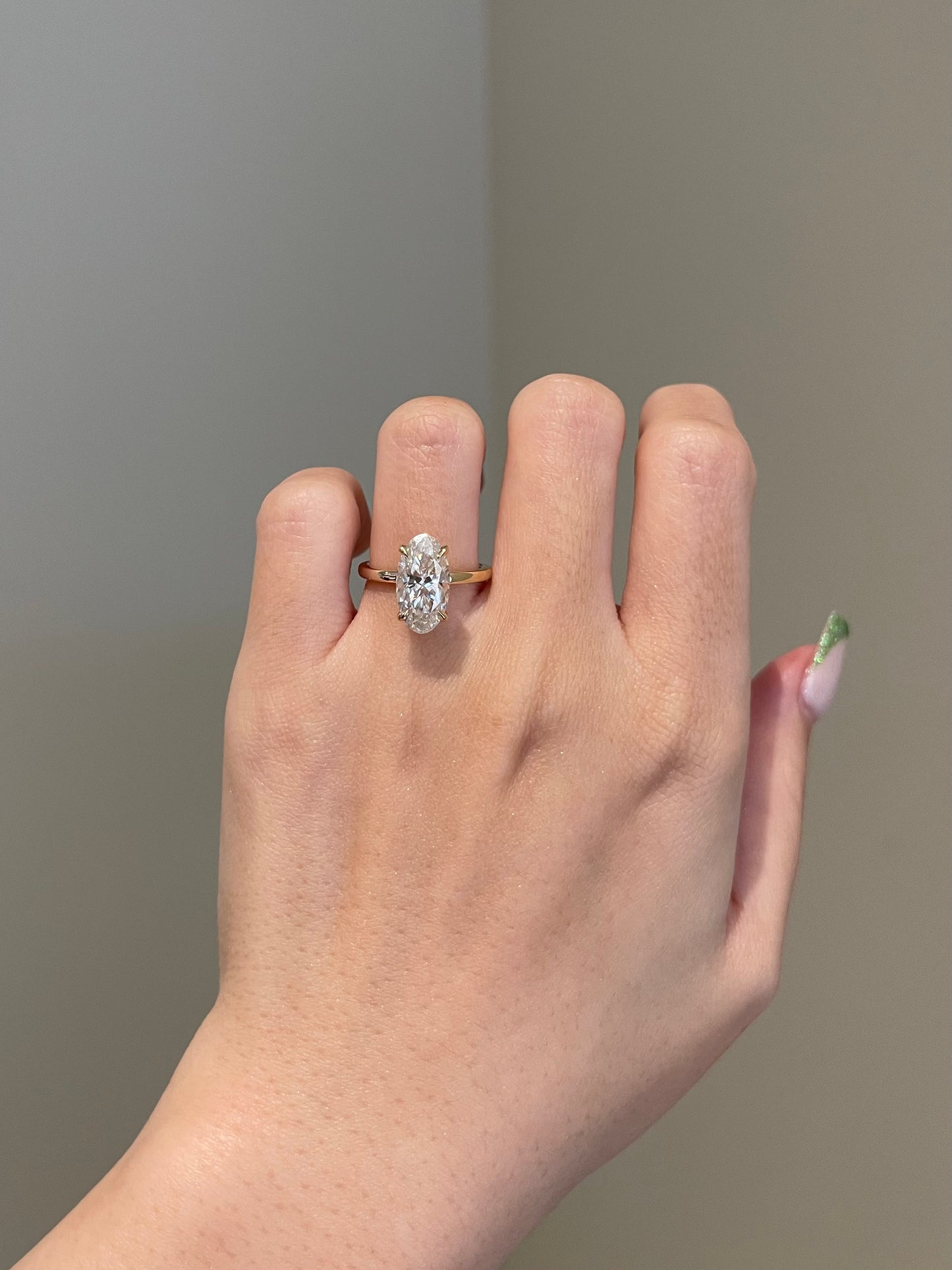 The Rheanna Ring, 3.8 Carat, Elongated Oval, Crushed Ice Hybrid