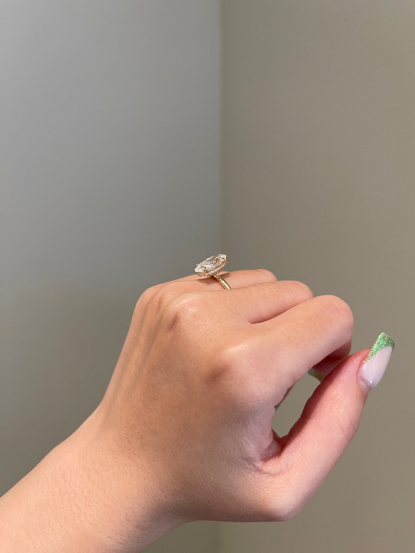 The Rheanna Ring, 3.8 Carat, Elongated Oval, Crushed Ice Hybrid