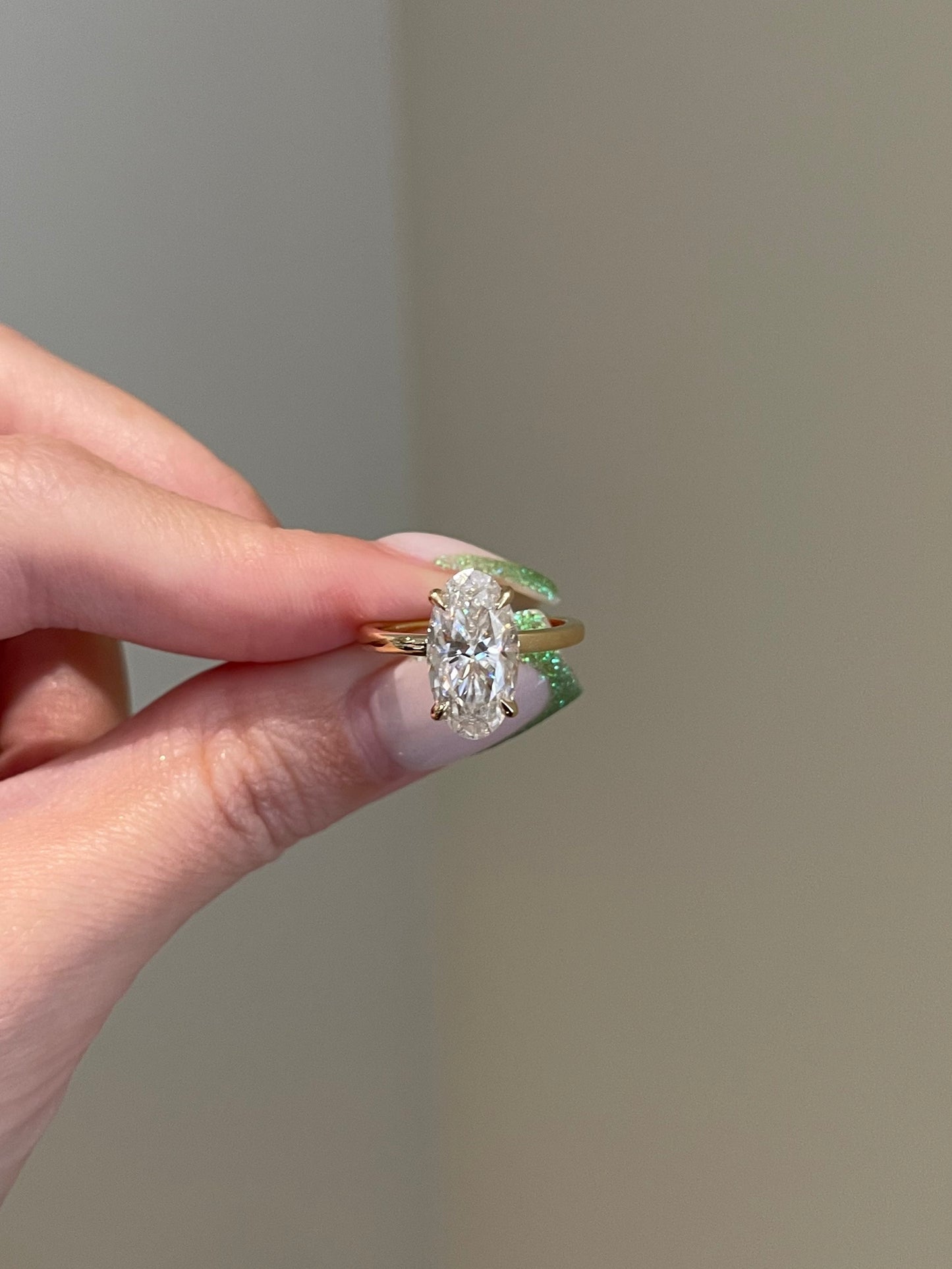 The Rheanna Ring, 3.8 Carat, Elongated Oval, Crushed Ice Hybrid