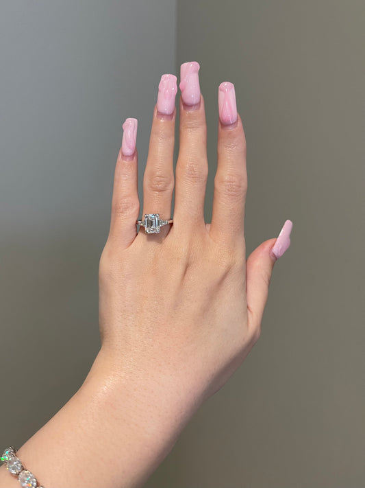 The Evelyn Ring, 3 Carat, Emerald, Step Cut, 3-Stone