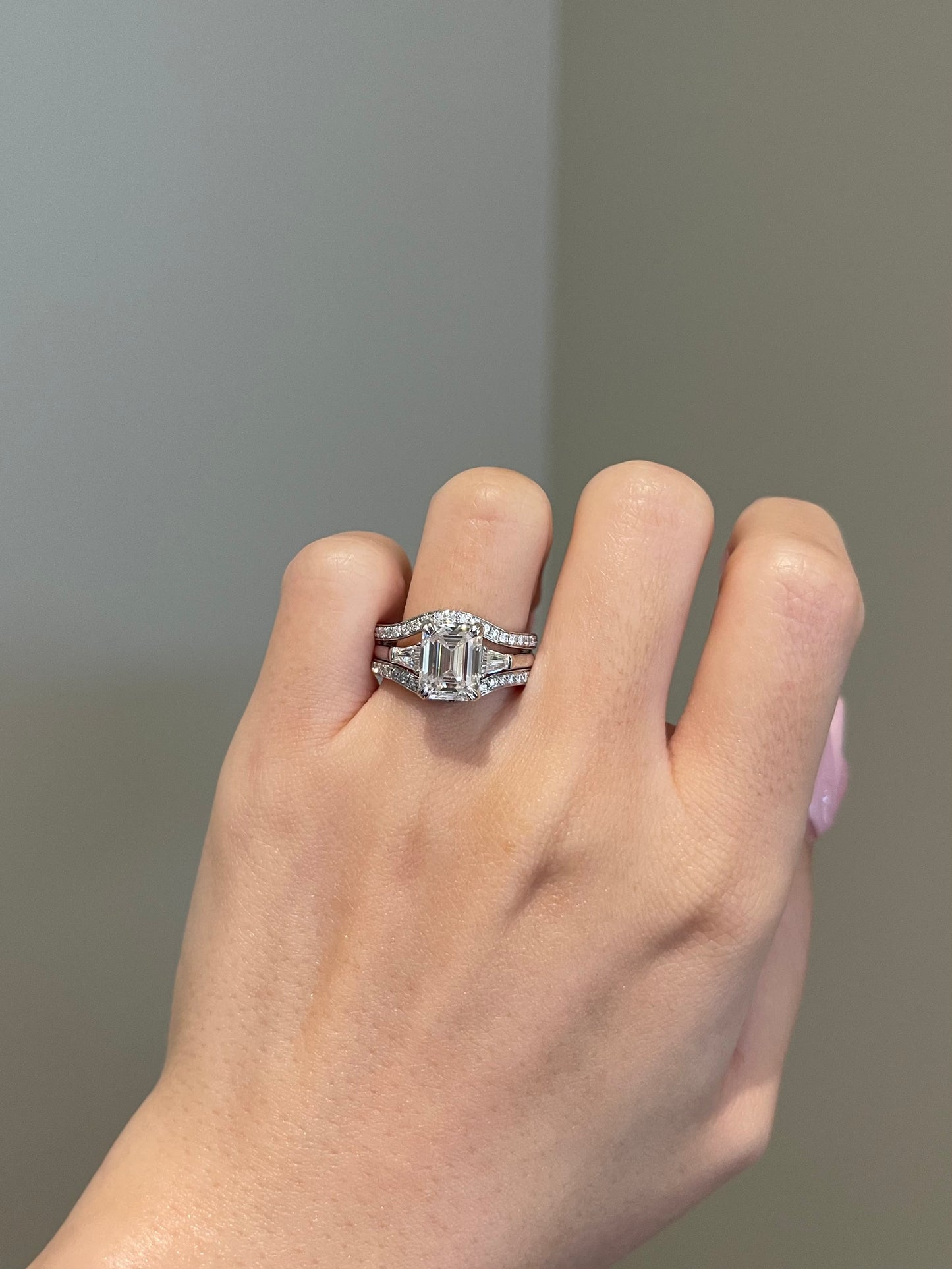 The Evelyn Ring, 3 Carat, Emerald, Step Cut, 3-Stone