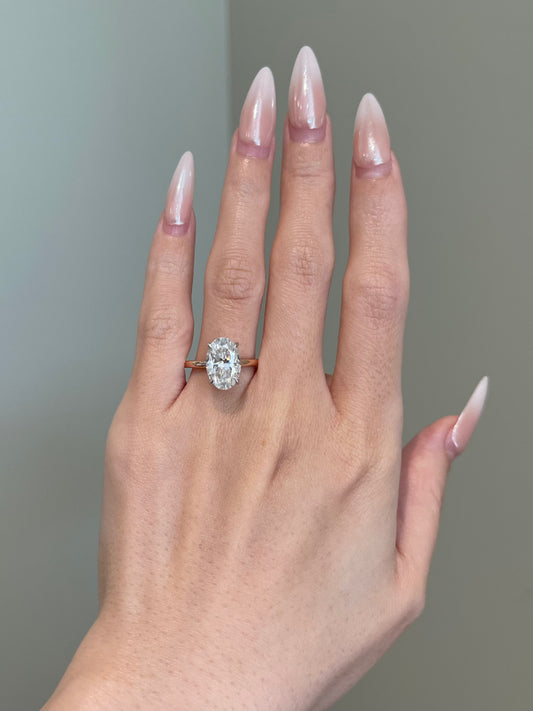 The Rheanna Ring, 4 Carat, Oval, Crushed Ice Hybrid w/ Pavé Basket