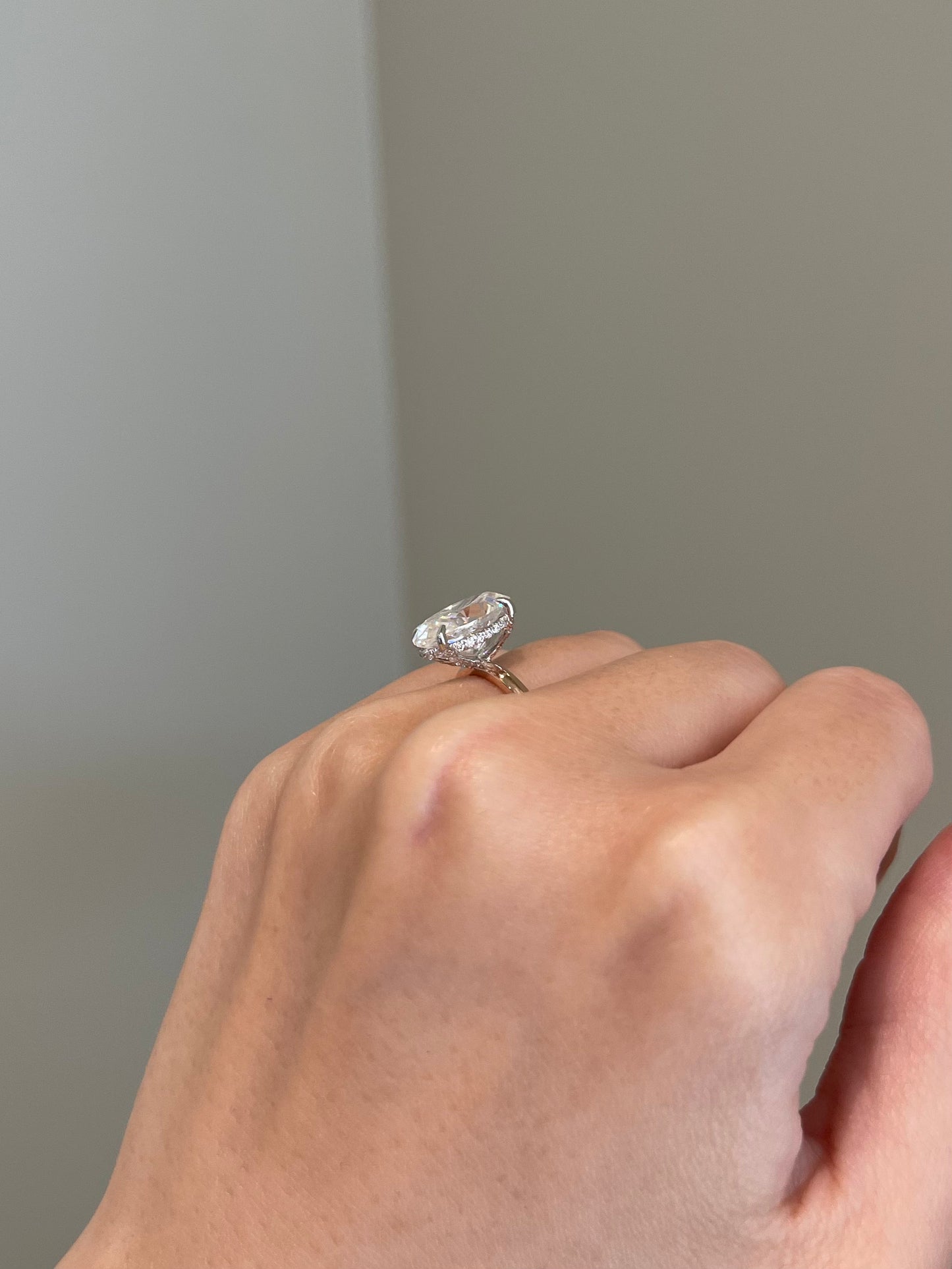 The Rheanna Ring, 4 Carat, Oval, Crushed Ice Hybrid w/ Pavé Basket