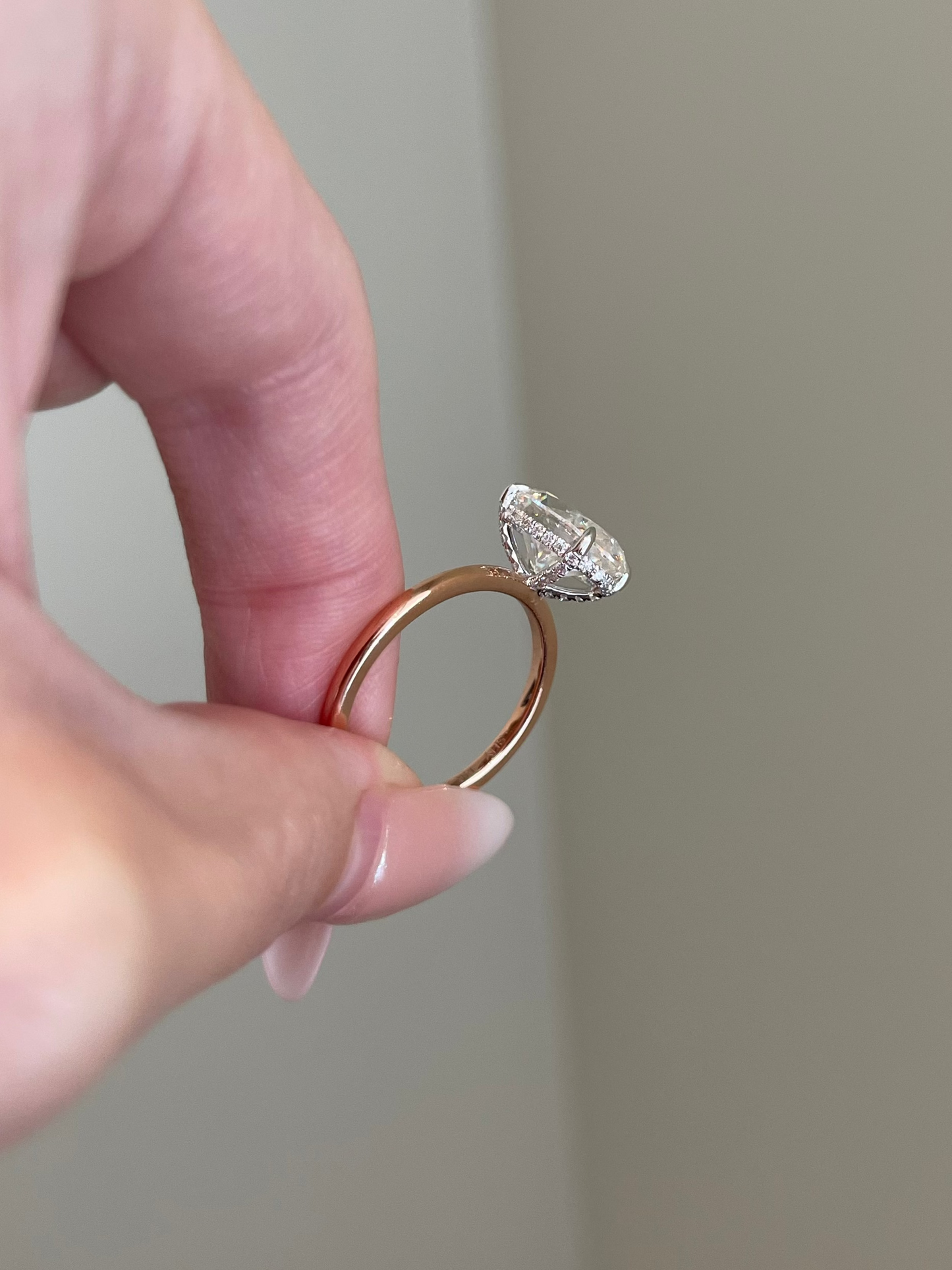 Oval Moissanite, Solid Gold, Hidden Halo, Solitaire Engagement Ring