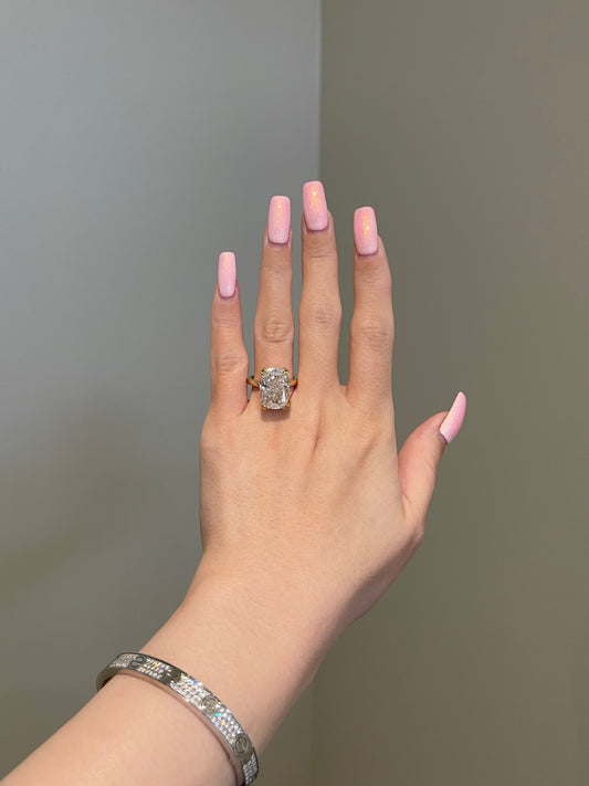 The Monica Ring, 10 Carat, Elongated Cushion, Crushed Ice