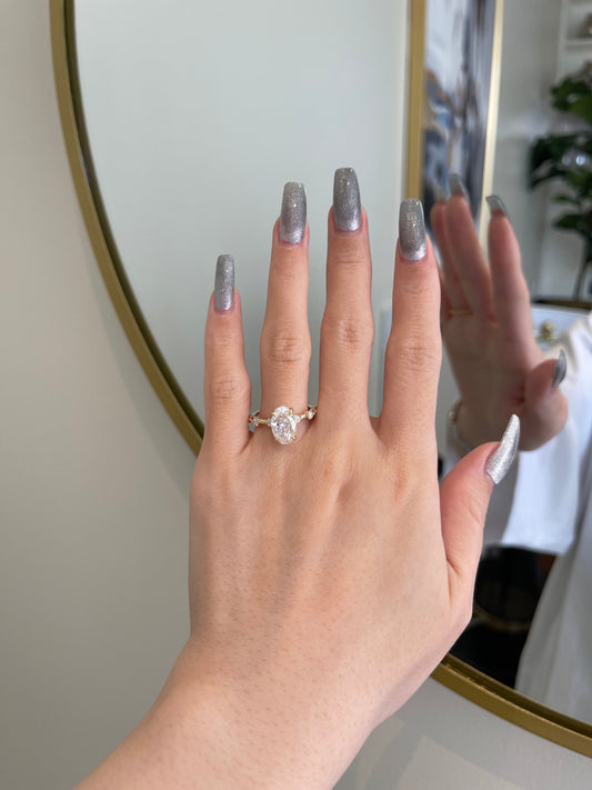 The Stella Ring, 3 Carat, Oval, Crushed Ice Hybrid, Platinum