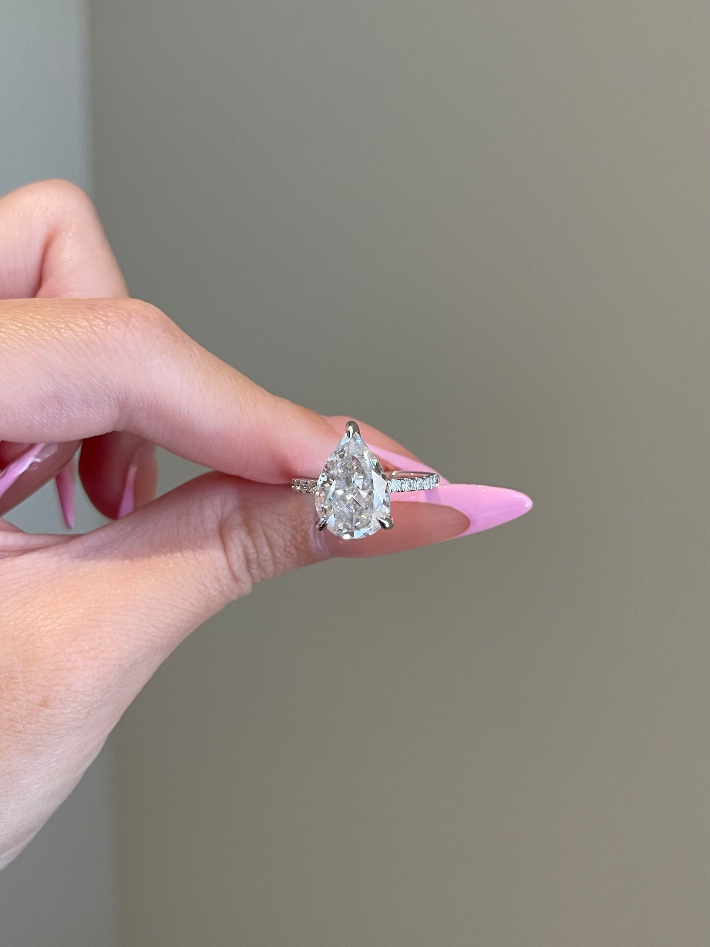 The Priscilla Ring, 5 Carat, Pear, Crushed Ice