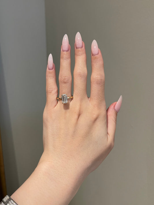 The Rheanna Ring, 3 Carat, Elongated Emerald, Step Cut