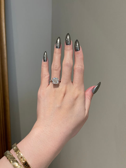 The Serena Ring, 4 Carat, Square Cushion, Crushed Ice