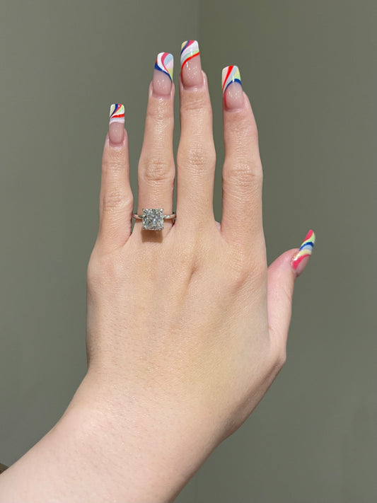 The Rheanna Ring, 3 Carat, Square Radiant, Crushed Ice