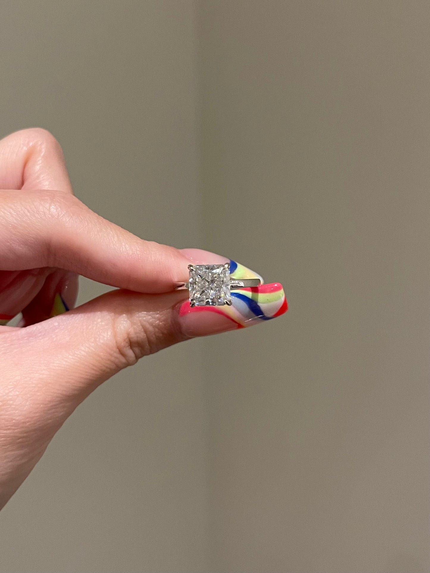 The Rheanna Ring, 3 Carat, Square Radiant, Crushed Ice