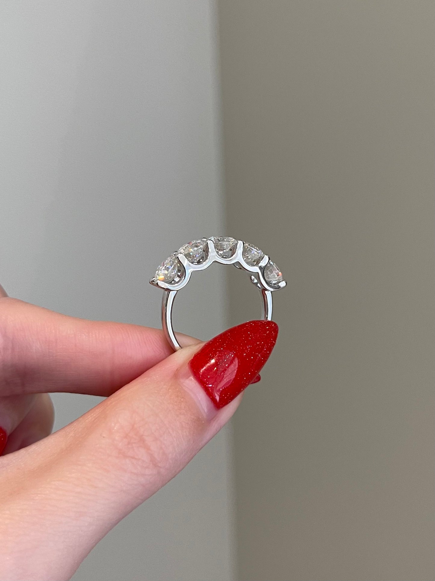 Brilliant Round Moissanite U Shaped Halfway Wedding Band