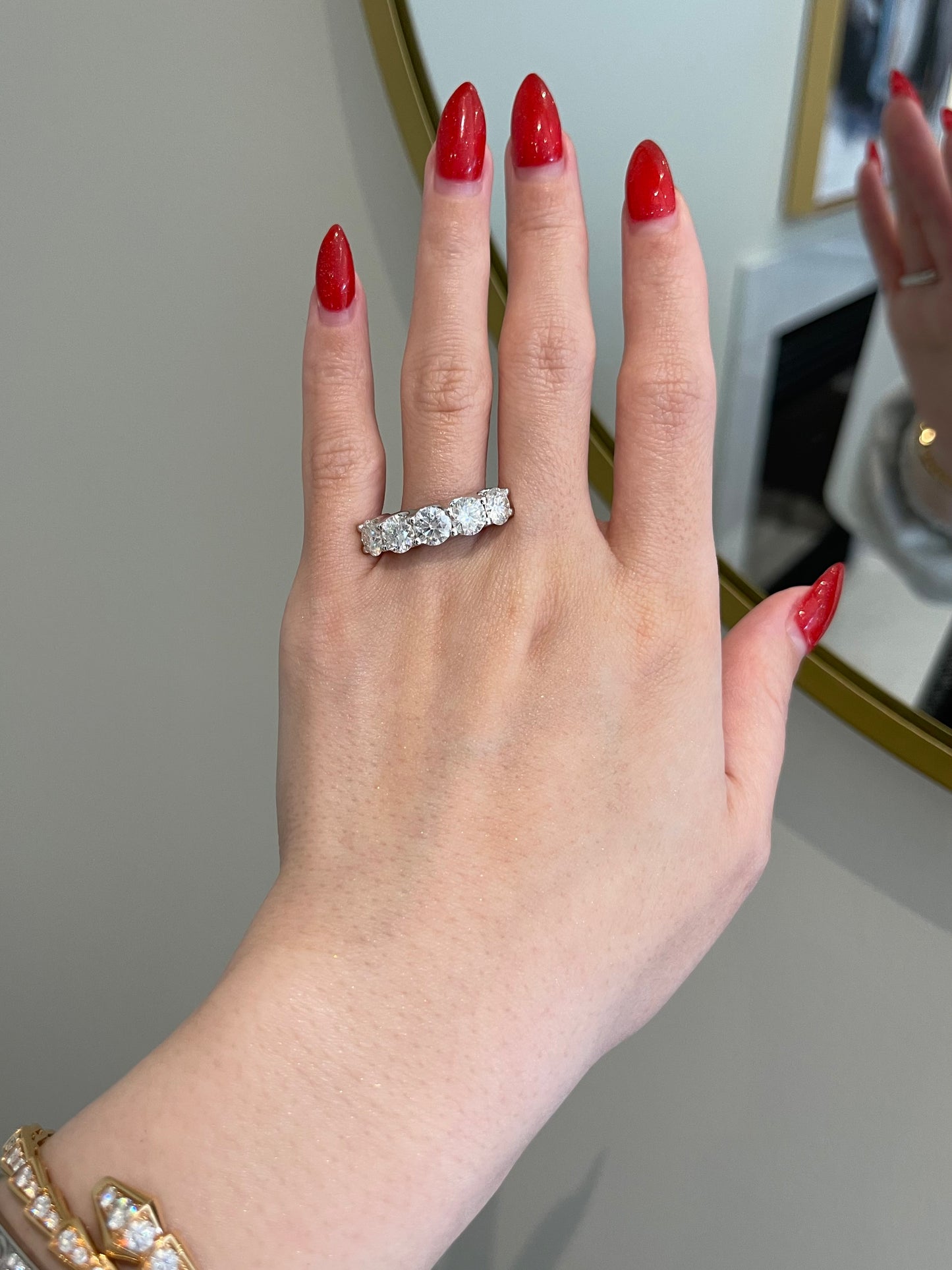 Brilliant Round Moissanite U Shaped Halfway Wedding Band