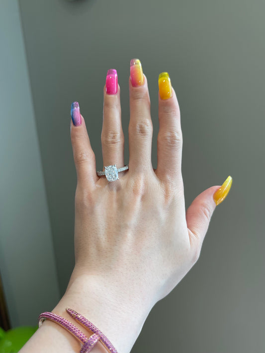 The SHY Signature Ring, 3 Carat, Elongated Cushion, Crushed Ice