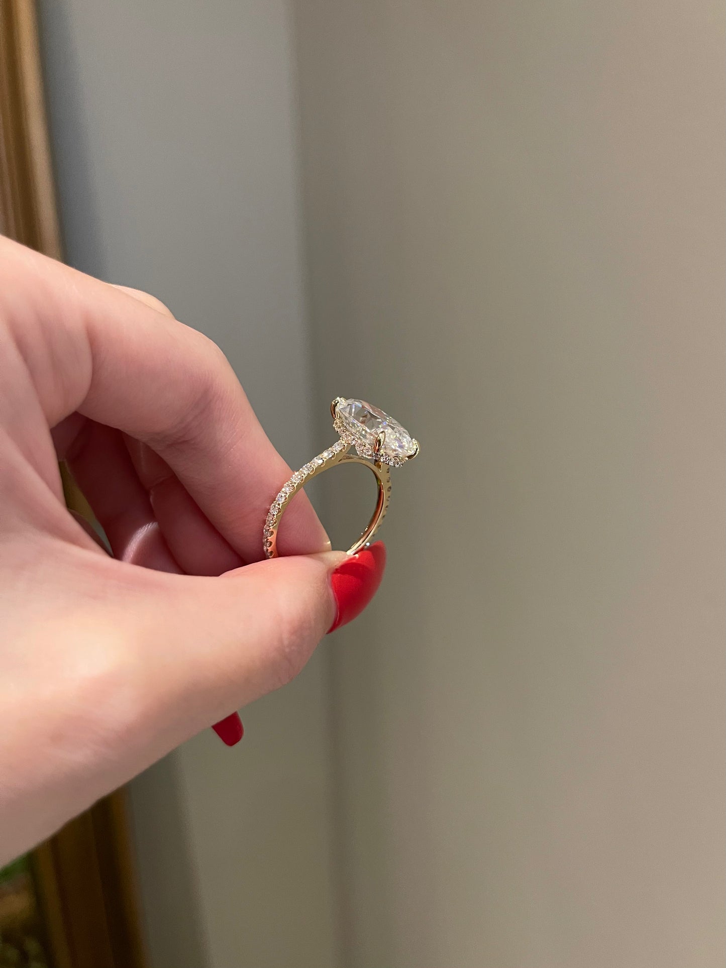 The Ellie Ring, 10 Carat, Oval, Crushed Ice Hybrid, Lab Diamonds Side Stone