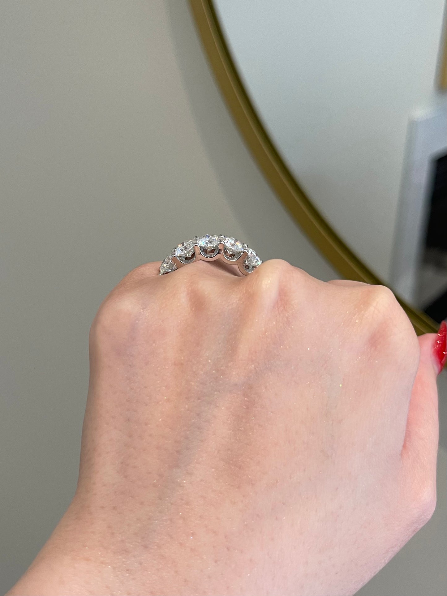 Brilliant Round Moissanite U Shaped Halfway Wedding Band