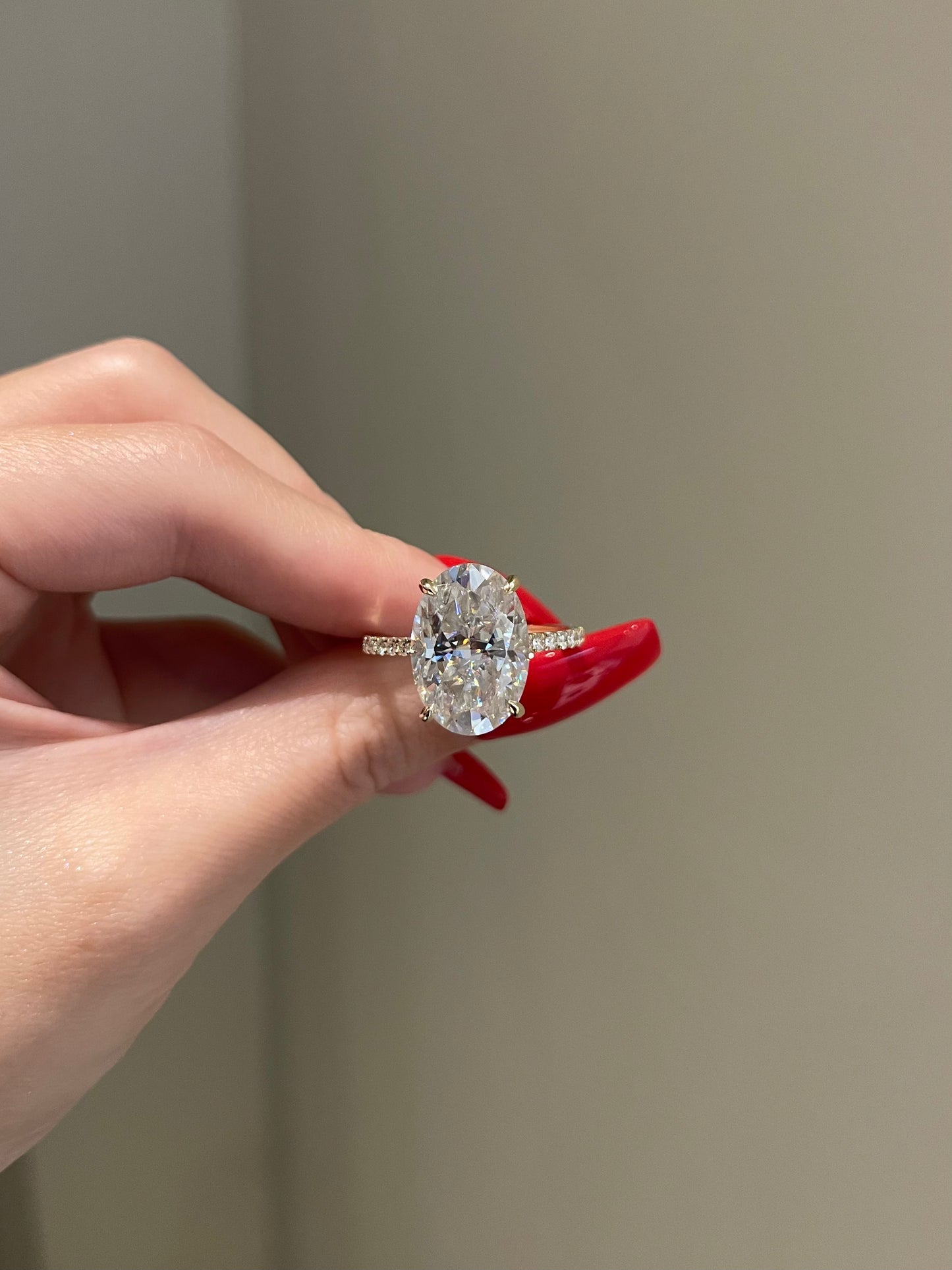 The Ellie Ring, 10 Carat, Oval, Crushed Ice Hybrid, Lab Diamonds Side Stone