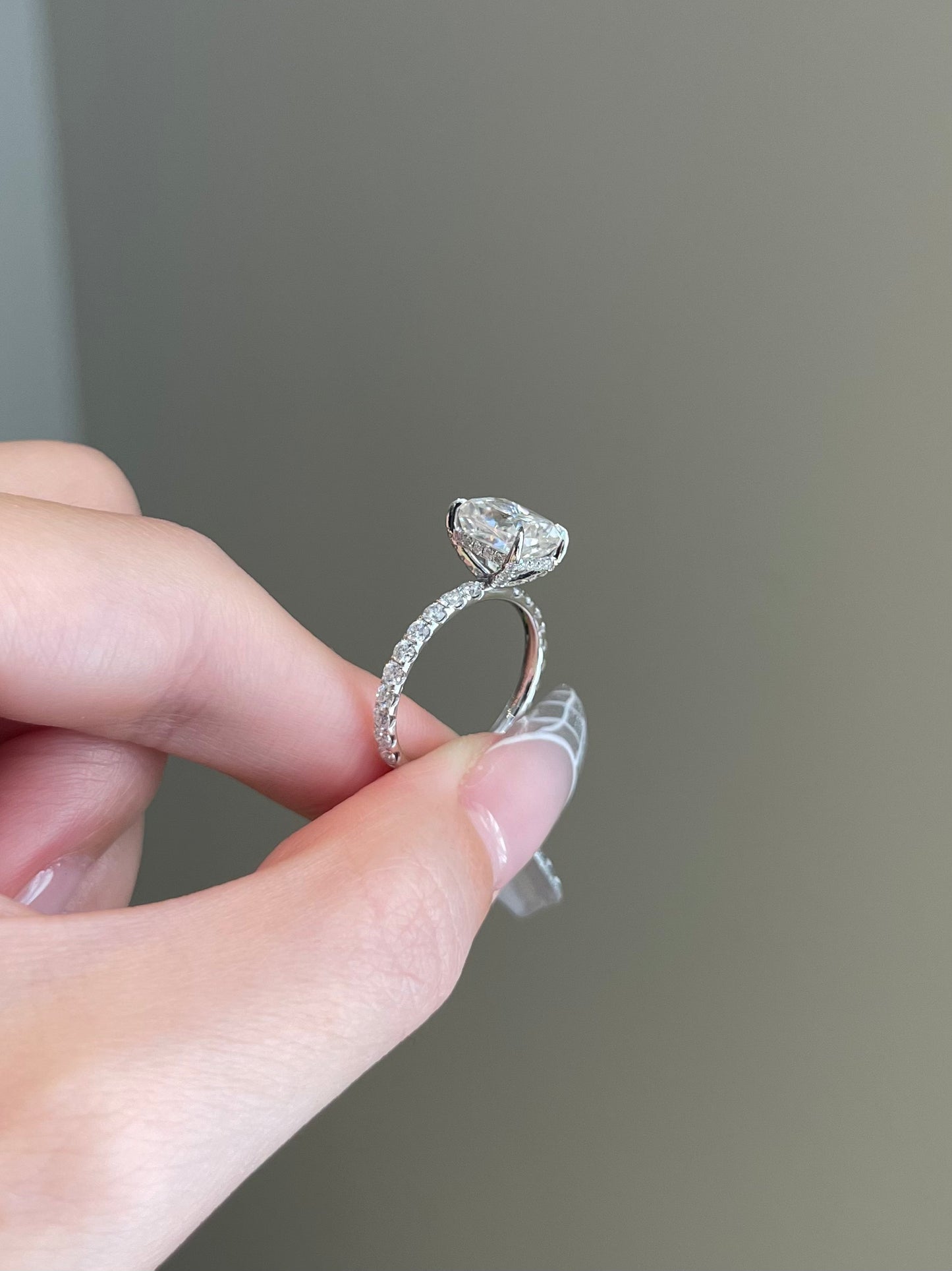 The Priscilla Ring, 3 Carat, Elongated Cushion, Crushed Ice