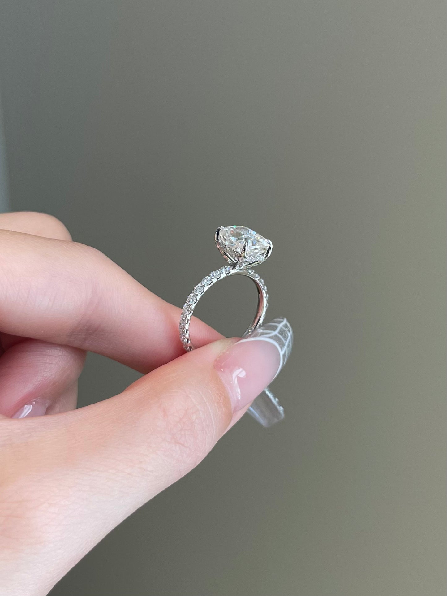 The Priscilla Ring, 3 Carat, Elongated Cushion, Crushed Ice