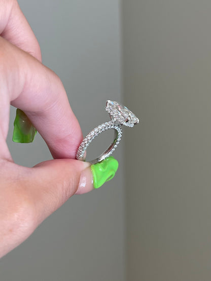 Crushed Ice Radiant Moissanite, Hidden Halo, Triple Pavé