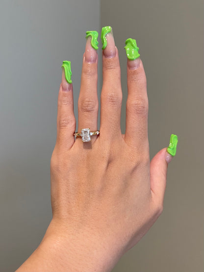 Brilliant Radiant Moissanite, Hidden Halo, Space Pavé