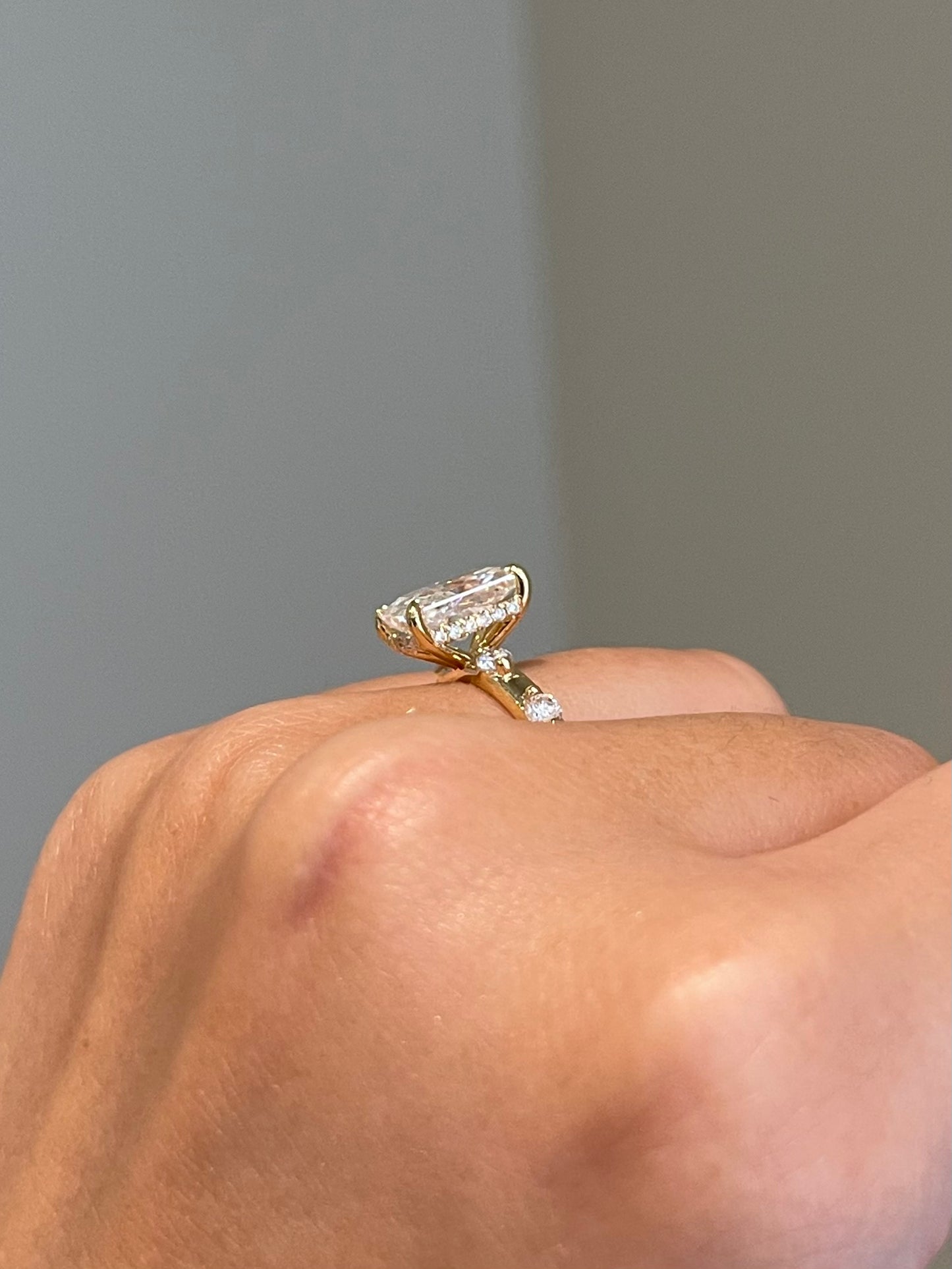 Brilliant Radiant Moissanite, Hidden Halo, Space Pavé