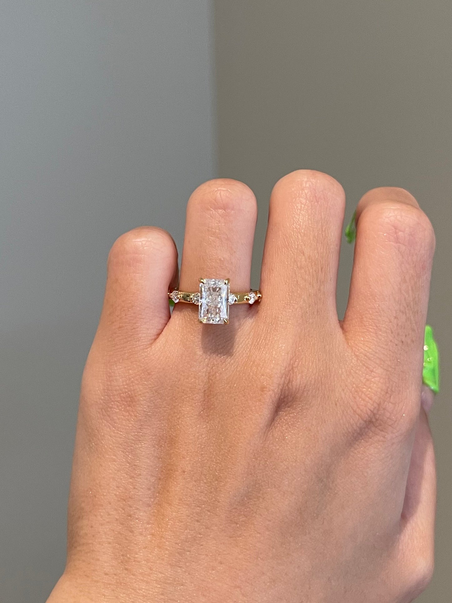 Brilliant Radiant Moissanite, Hidden Halo, Space Pavé