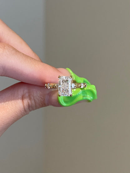 Brilliant Radiant Moissanite, Hidden Halo, Space Pavé