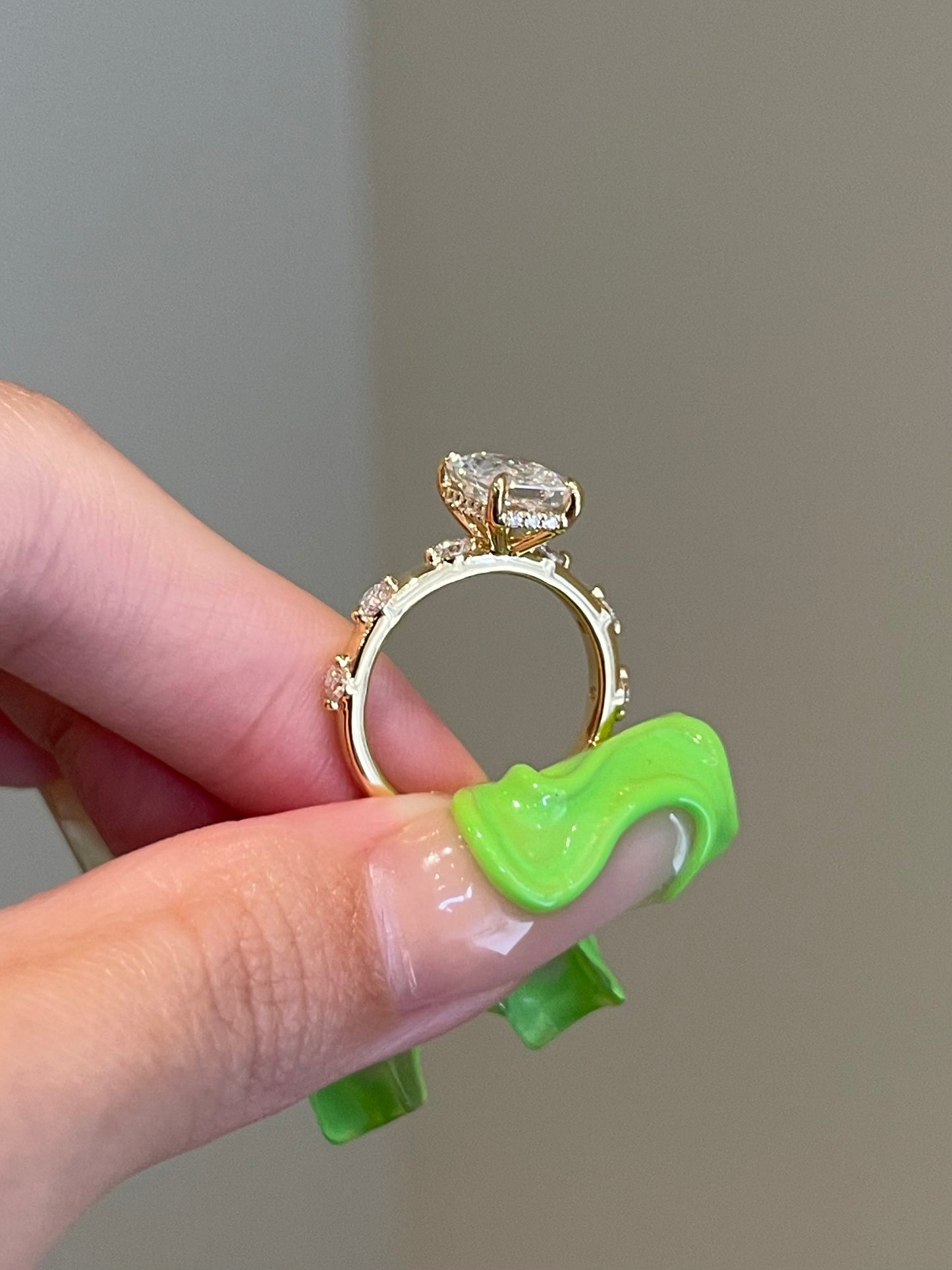 Brilliant Radiant Moissanite, Hidden Halo, Space Pavé