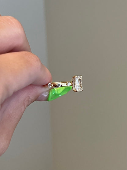 Brilliant Radiant Moissanite, Hidden Halo, Space Pavé