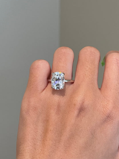 Brilliant Elongated Cushion Moissanite, Gallery Rail, Solitaire