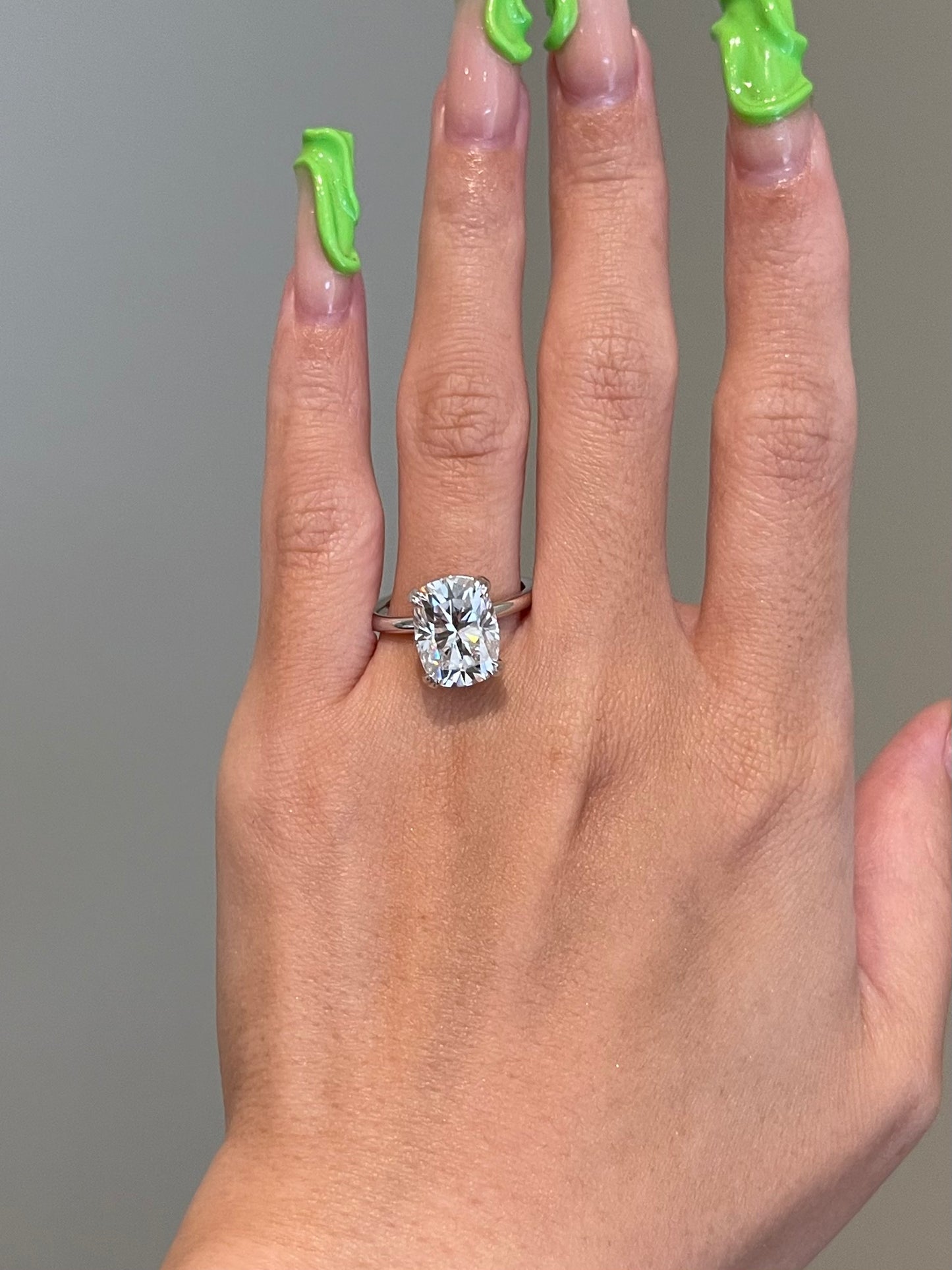 Brilliant Elongated Cushion Moissanite, Gallery Rail, Solitaire