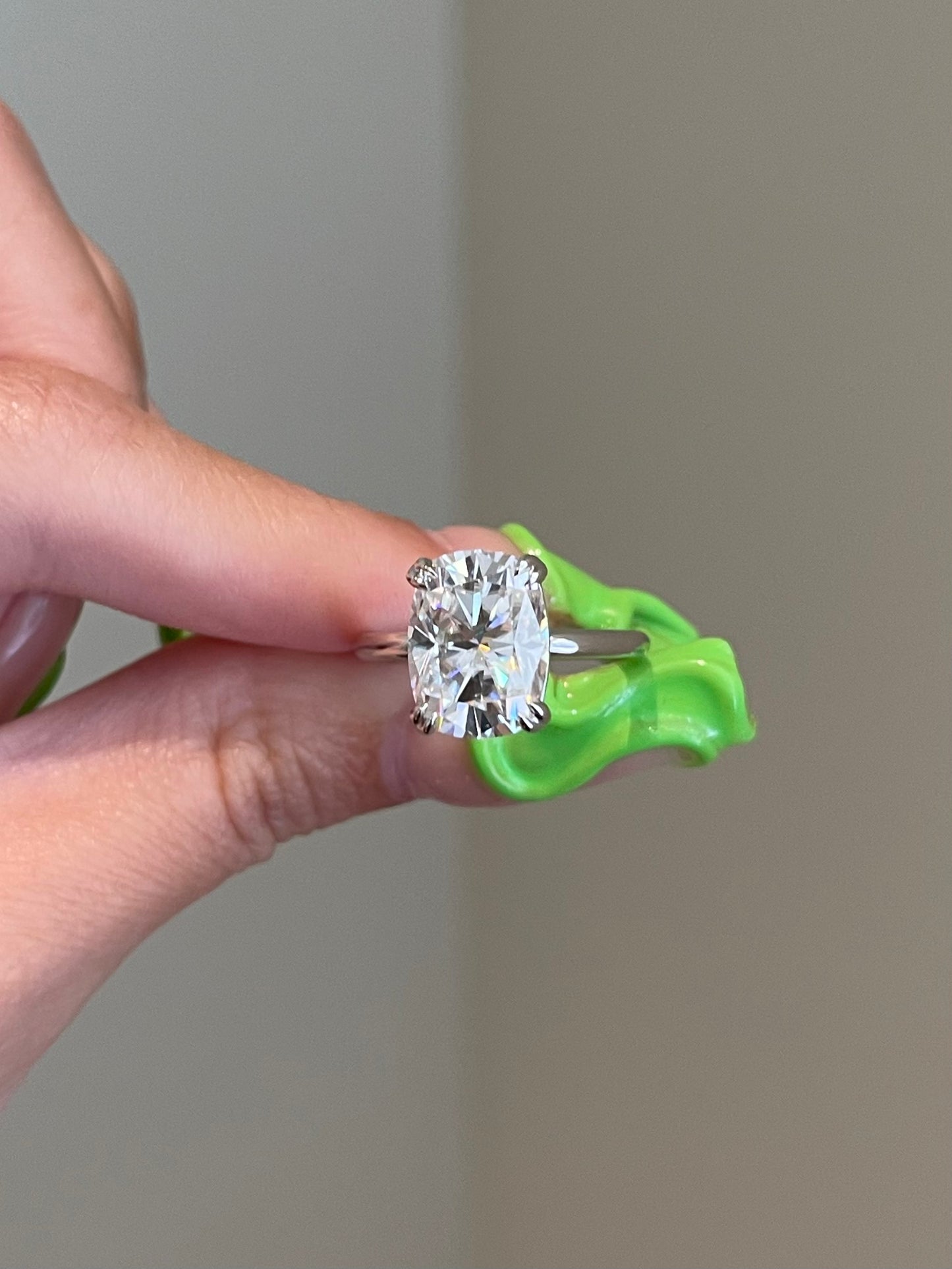 Brilliant Elongated Cushion Moissanite, Gallery Rail, Solitaire