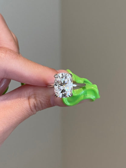 Brilliant Elongated Cushion Moissanite, Gallery Rail, Solitaire