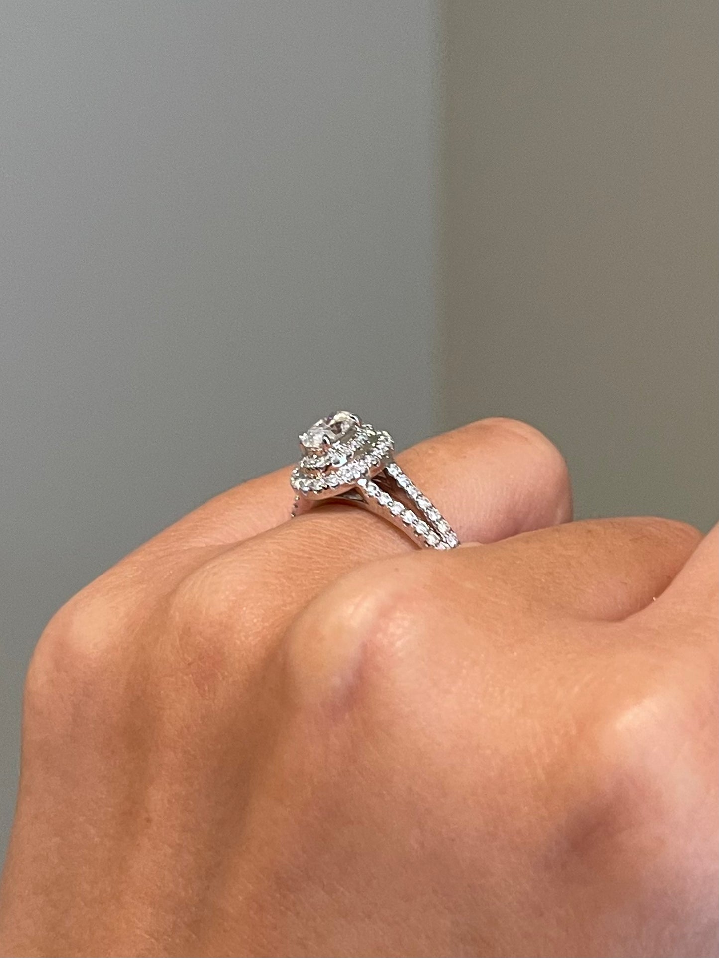 Brilliant Oval Moissanite, Double Halo, Split Shank Pavé