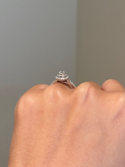 Brilliant Oval Moissanite, Double Halo, Split Shank Pavé