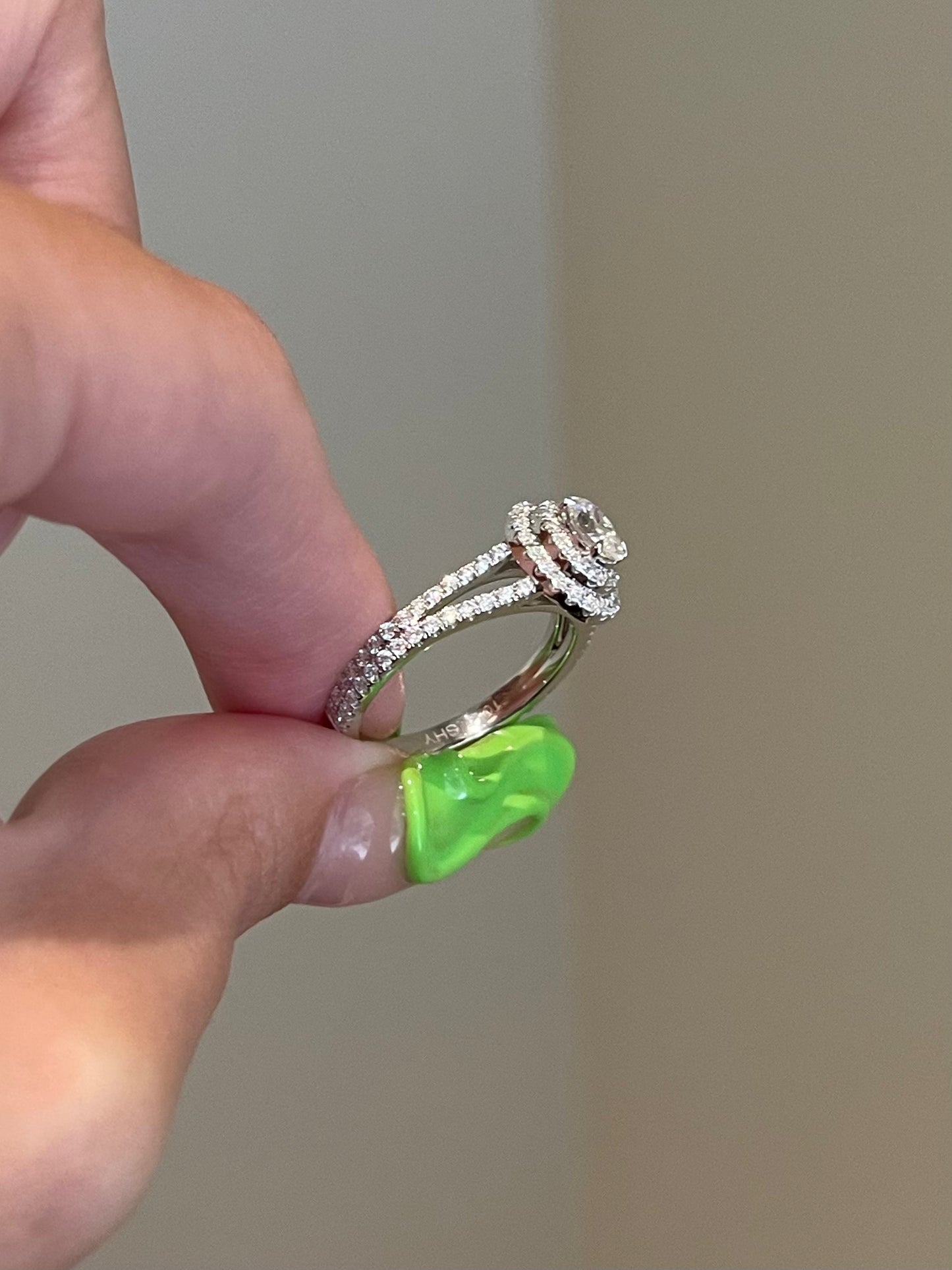 Brilliant Oval Moissanite, Double Halo, Split Shank Pavé