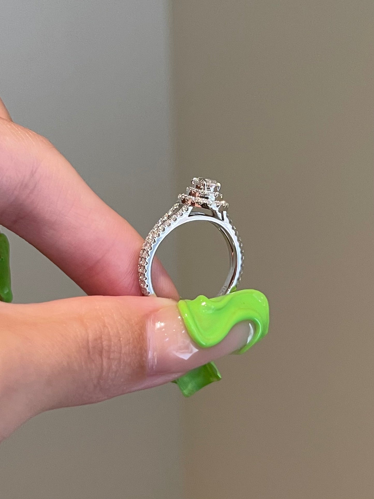 Brilliant Oval Moissanite, Double Halo, Split Shank Pavé