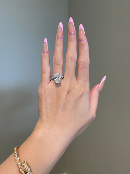Brilliant Oval Moissanite, Hidden Halo, Pavé