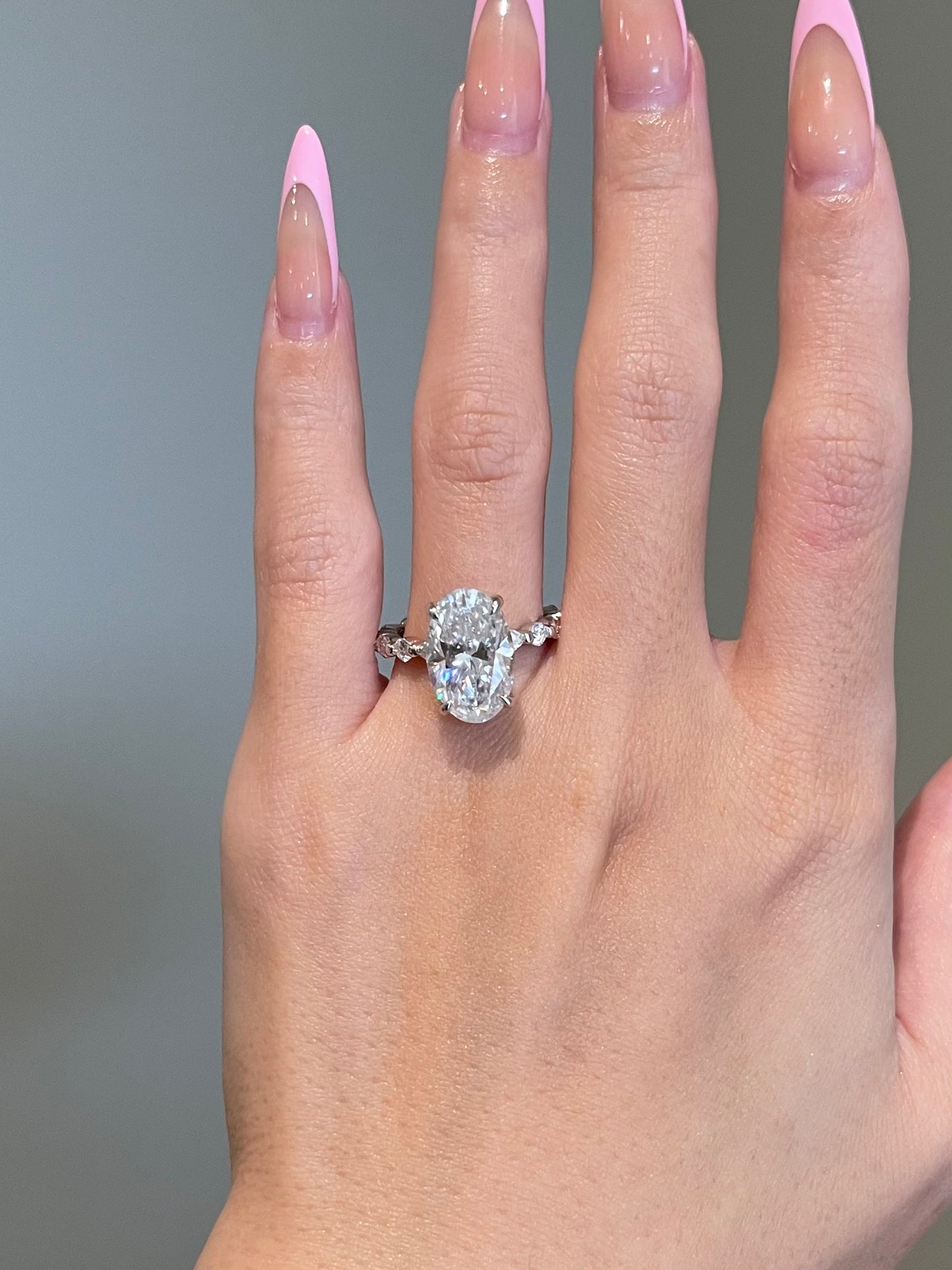 Brilliant Oval Moissanite, Hidden Halo, Pavé
