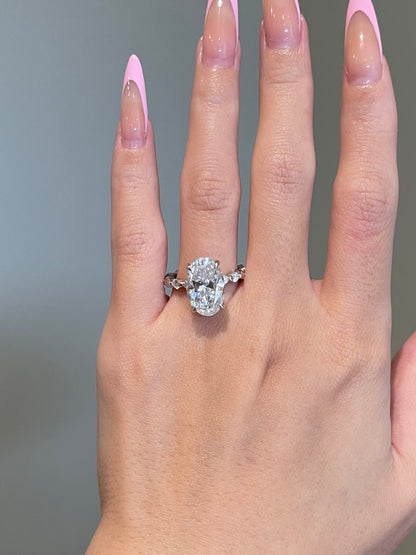 Brilliant Oval Moissanite, Hidden Halo, Pavé