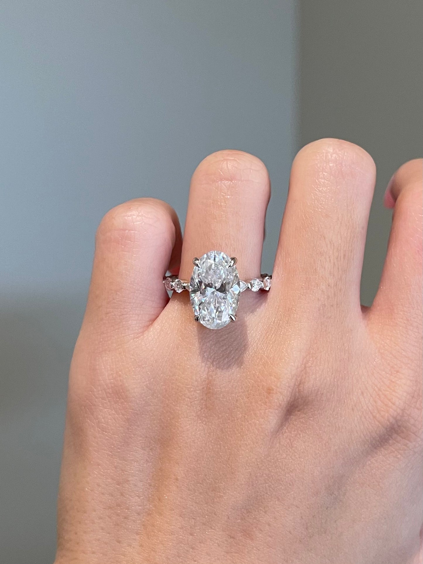 Brilliant Oval Moissanite, Hidden Halo, Pavé