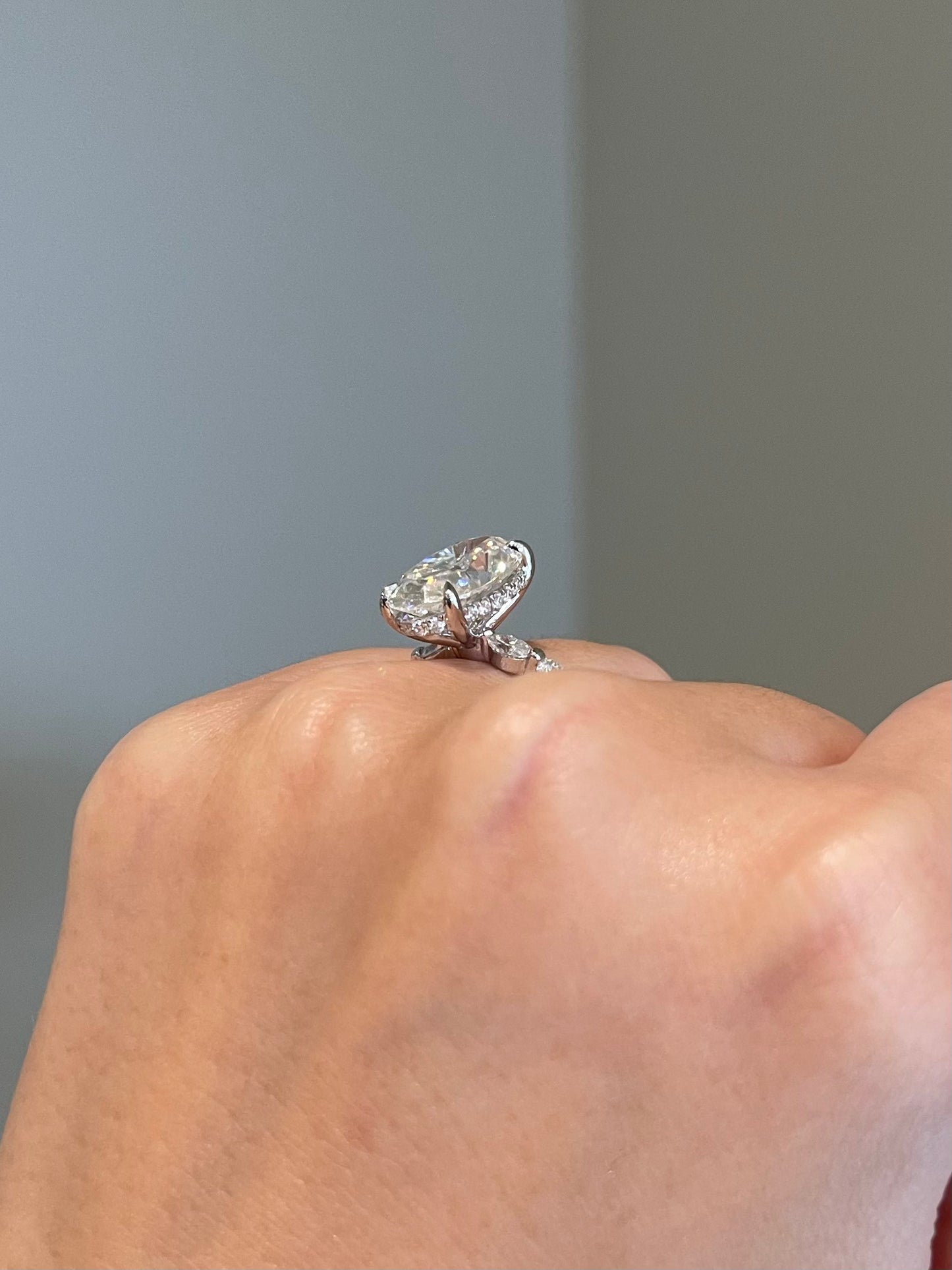 Brilliant Oval Moissanite, Hidden Halo, Pavé