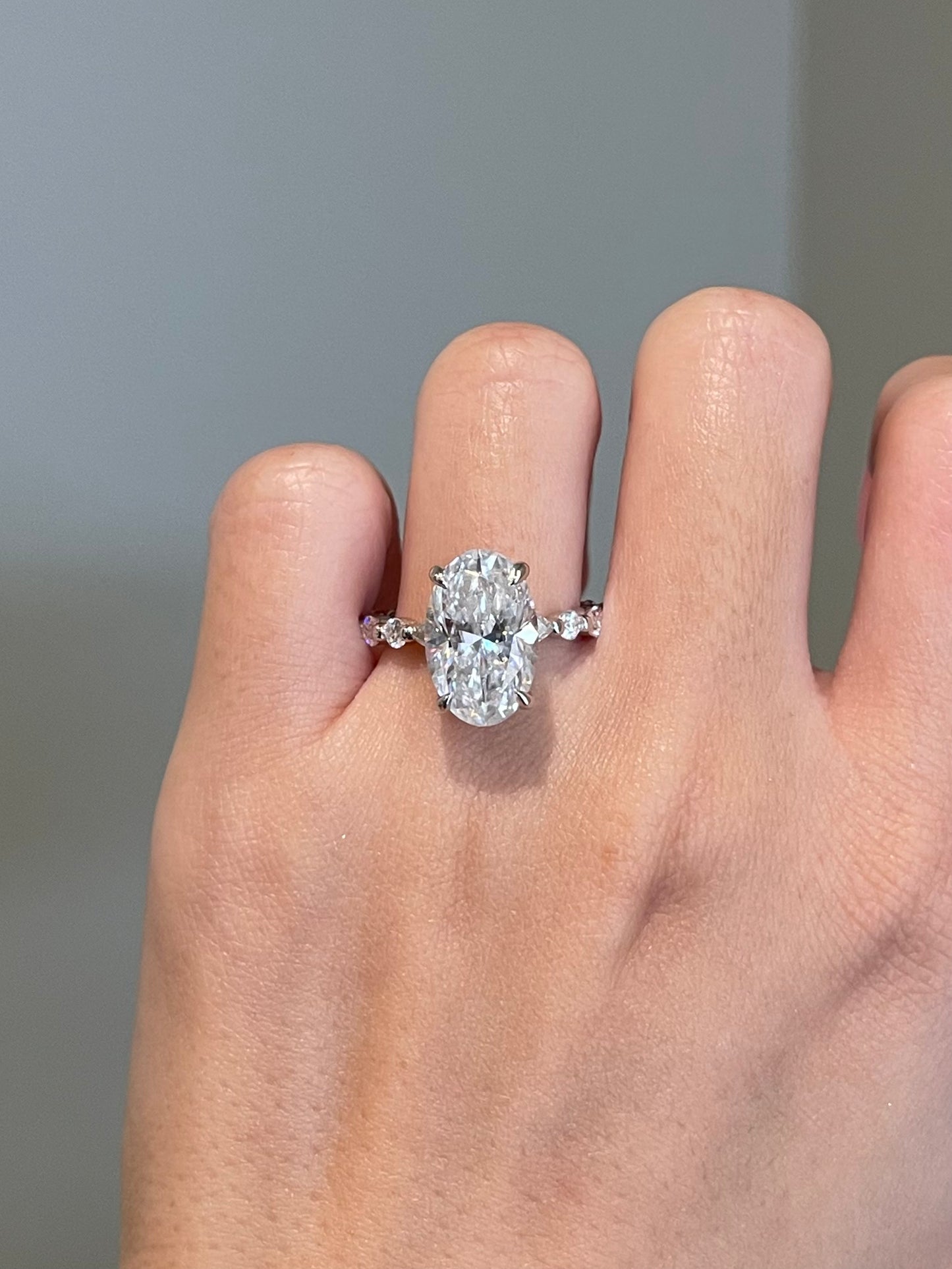 Brilliant Oval Moissanite, Hidden Halo, Pavé