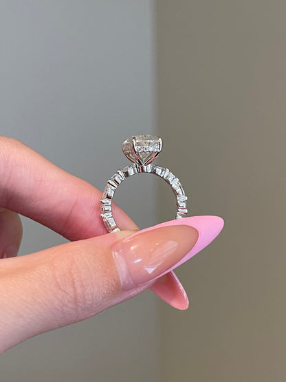 Brilliant Oval Moissanite, Hidden Halo, Pavé