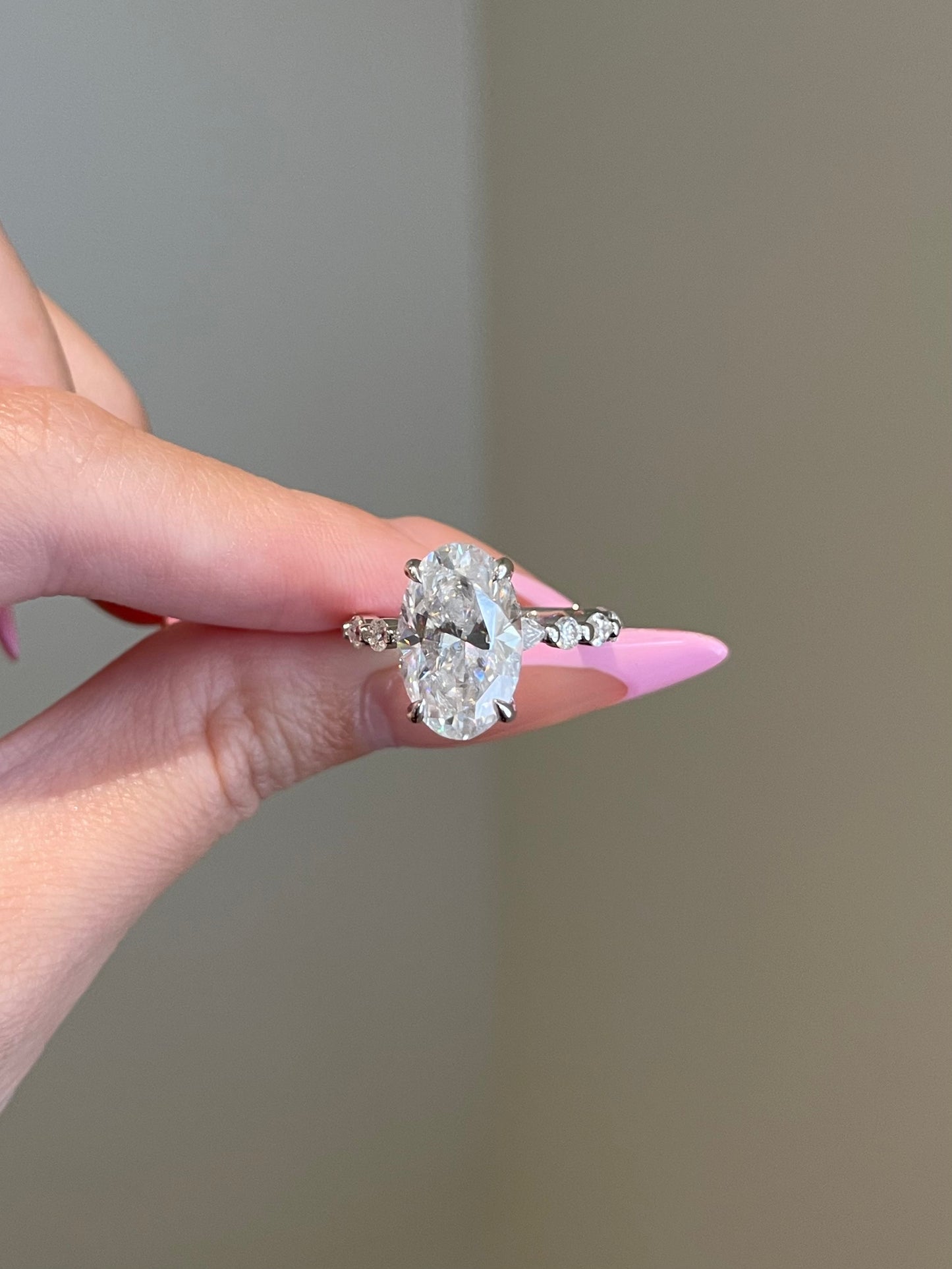 Brilliant Oval Moissanite, Hidden Halo, Pavé