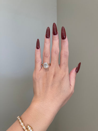 The Emma Ring, 5 Carat, Elongated Cushion, Crushed Ice Hybrid