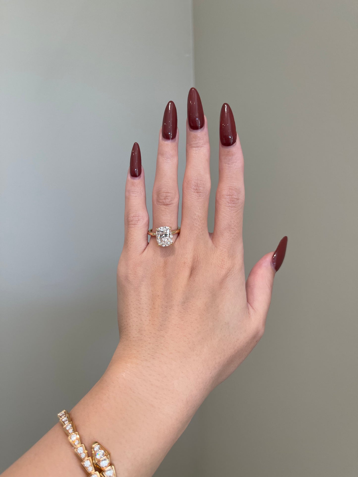 The Emma Ring, 5 Carat, Elongated Cushion, Crushed Ice Hybrid