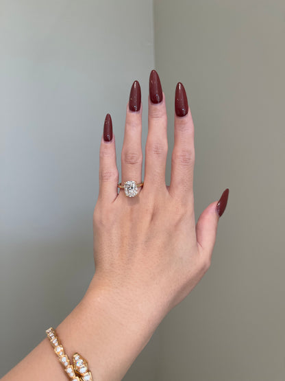 The Emma Ring, 5 Carat, Elongated Cushion, Crushed Ice Hybrid
