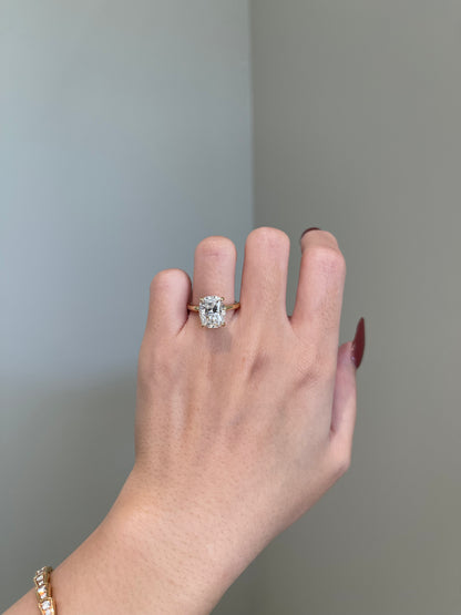 The Emma Ring, 5 Carat, Elongated Cushion, Crushed Ice Hybrid